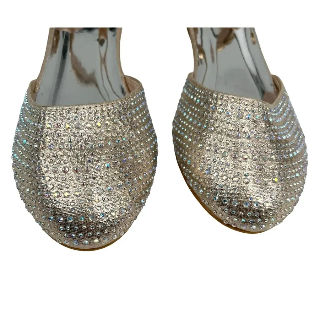 Badgley Mischka Girls Metallic Dress Shoes 3 Rhinestones Light Gold BM84031